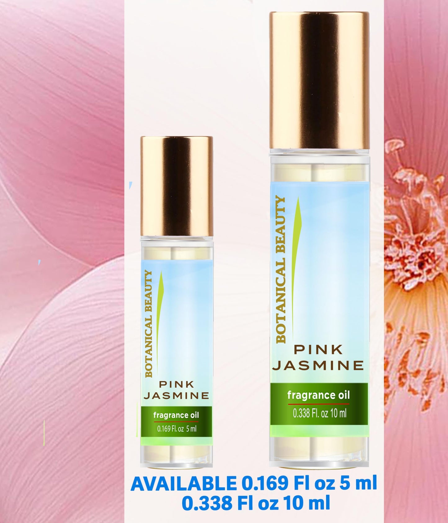 Botanical Beauty PINK JASMINE FRAGRANCE OIL ROLL-ON 0.169 Fl Oz 5 ml Rollerball Perfume, Long Lasting an luxury scent of Jasmine, Magnolia, Tiare
