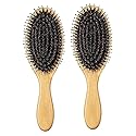 WeTest Upgraded Natural Boar Bristle Hair Brush - Wooden Bamboo Hair Brush for Thick Hair & Anti Static Detangling Reducing Hair Breakage(2 Pack)