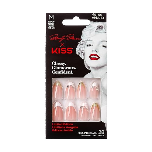 Marilyn Monroe x KISS Limited Edition Glue-On Nails, 28 Fake Nails, Gel Nail Glue Net Wt. 2g (0.07 Oz.), Mini Nail File, Wooden Manicure Stick Beauty & Personal Care KISS
