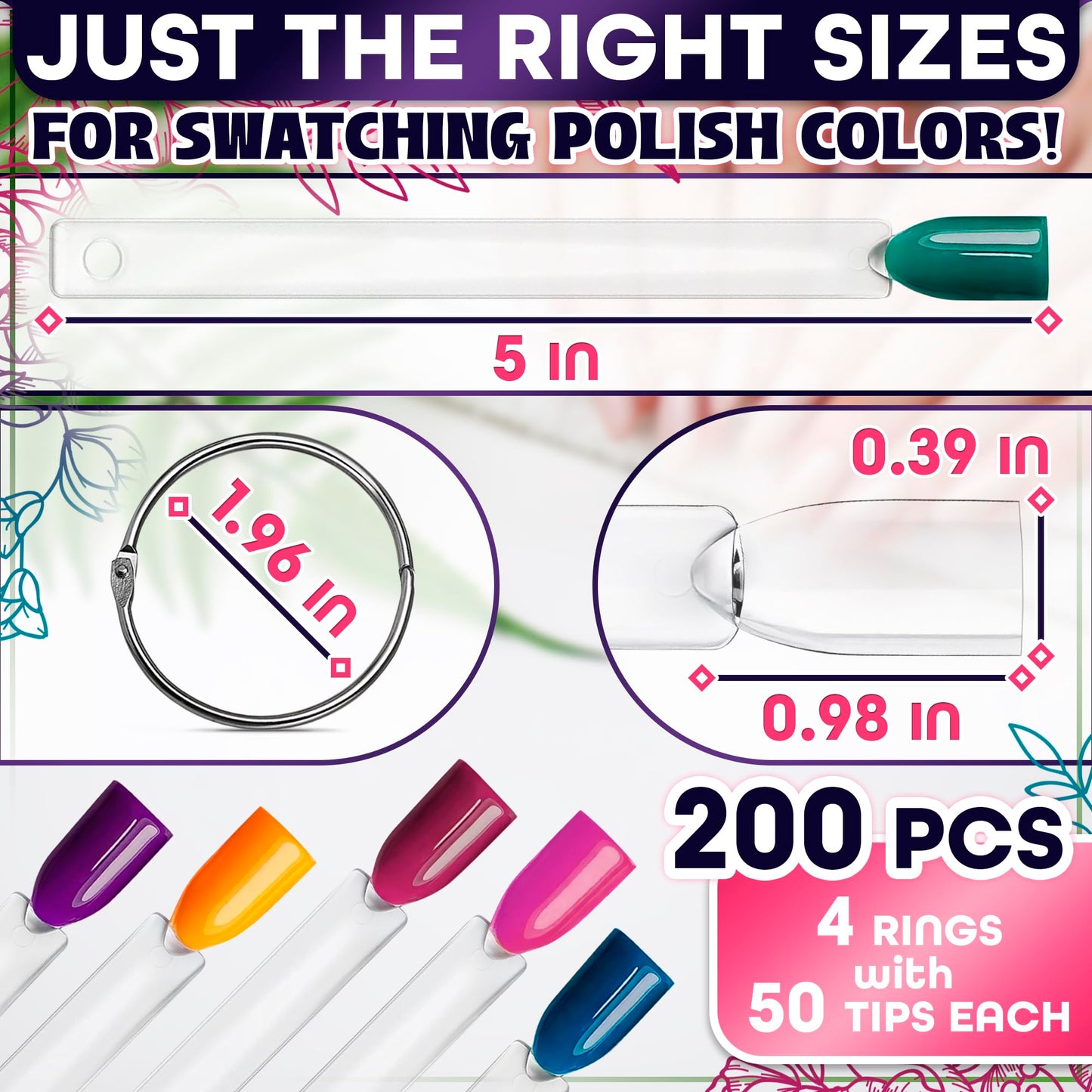 200 Pcs Nail Swatch Sticks - Clear Swatches for Gel Polish - Transparent Acrylic Practice Tips with Metal Rings | Suitable for Adding Designs Beauty and Personal Care Novsix