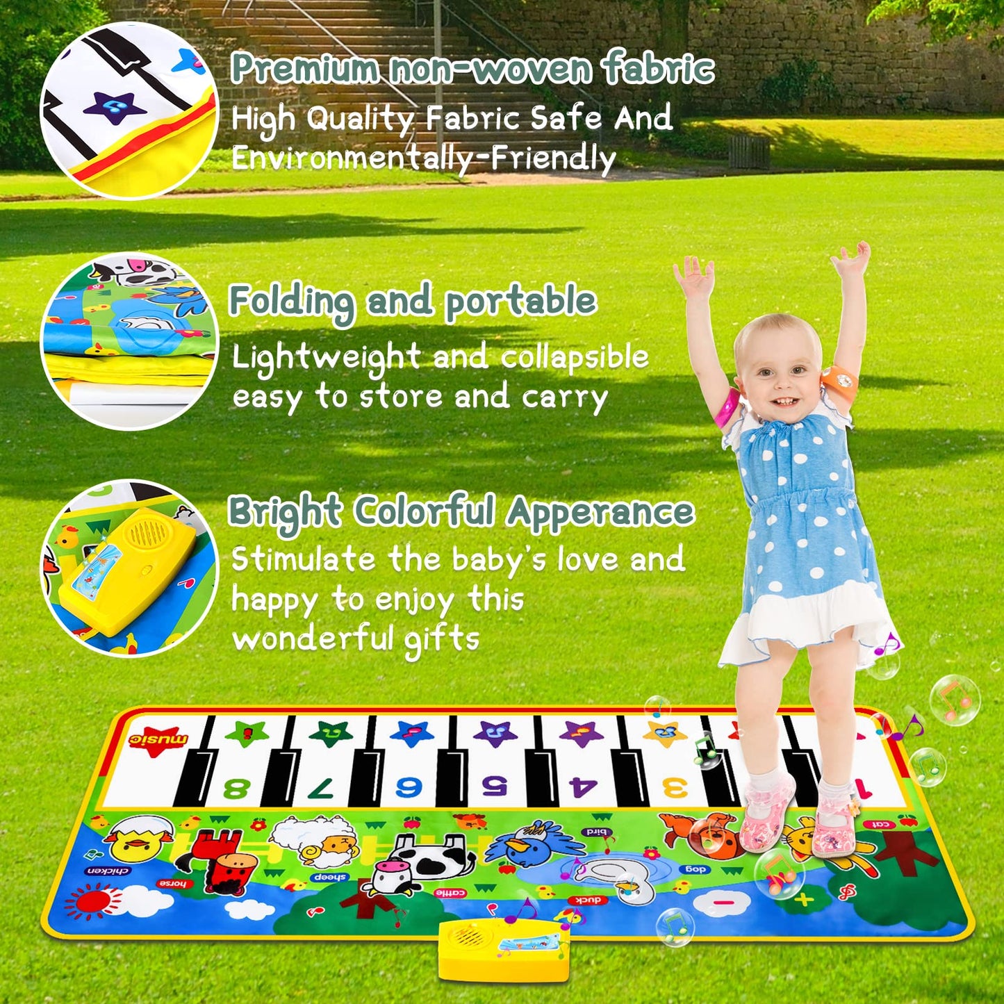 M SANMERSEN 53" Piano Mat – Musical Floor Playmat with 8 Animal Sounds, Dance Keyboard Toy for Toddlers, Boys & Girls Ages 1–5