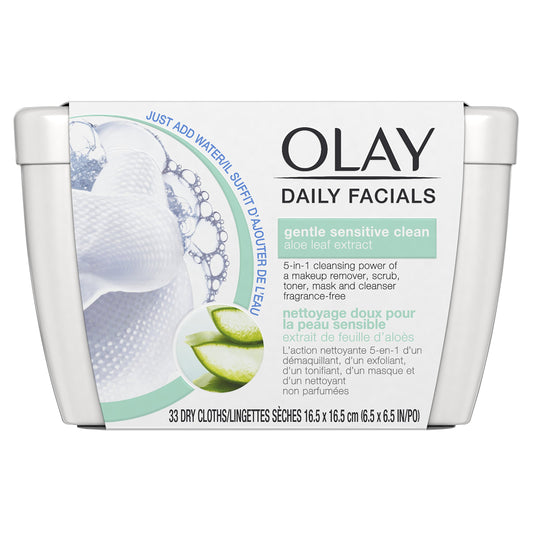 Olay Daily Sensitive Cleansing Cloths Tub with Aloe Extract Makeup Remover, 33 ct