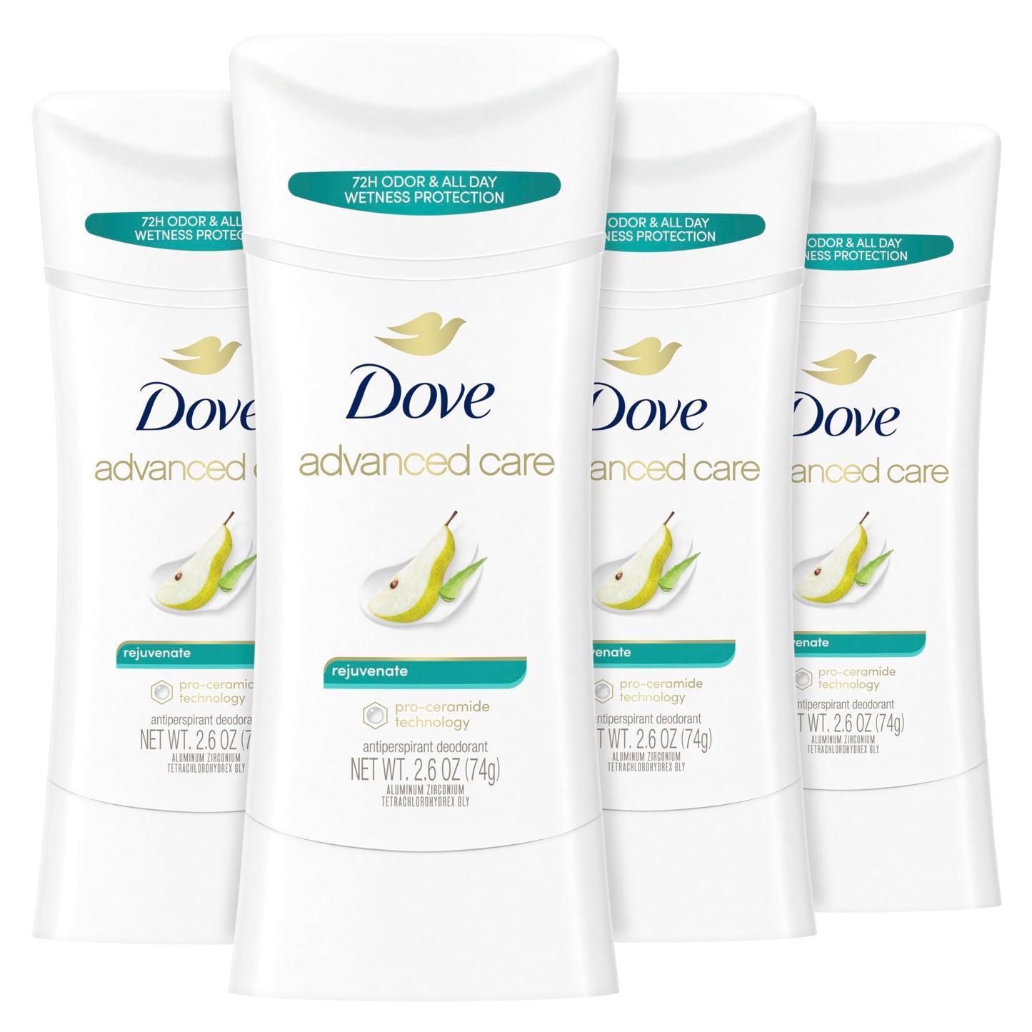 Dove Advanced Care Antiperspirant Deodorant Stick Rejuvenate 4 Count to help skin barrier repair after shaving by boosting skin's ceramide levels Beauty and Personal Care Dove