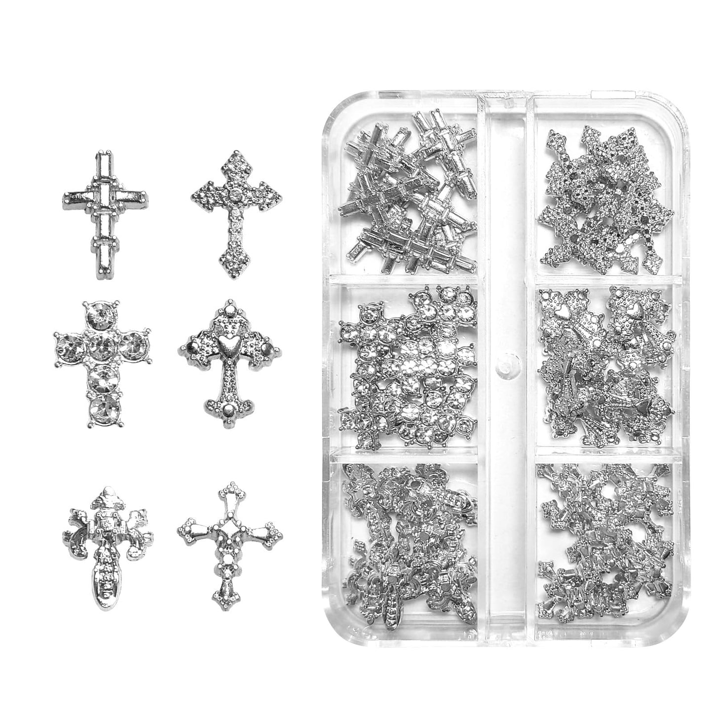 3D Alloy Metal Crystal Cross Nail Charms - 60 Pcs Ideal for Women and Girls' DIY Punk Nail Art, with Rhinestones, Great for Salons & Fashion Events Beauty & Personal Care hongliang