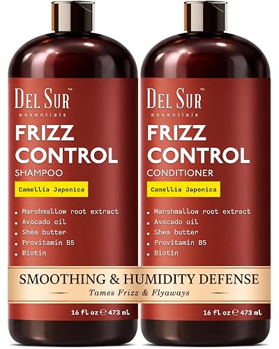 DEL SUR Frizz Control Shampoo and Conditioner Set | 16 fl oz Each | with Camellia Japonica, Shea Butter & Avocado Oil | Smoothing & Anti Frizz