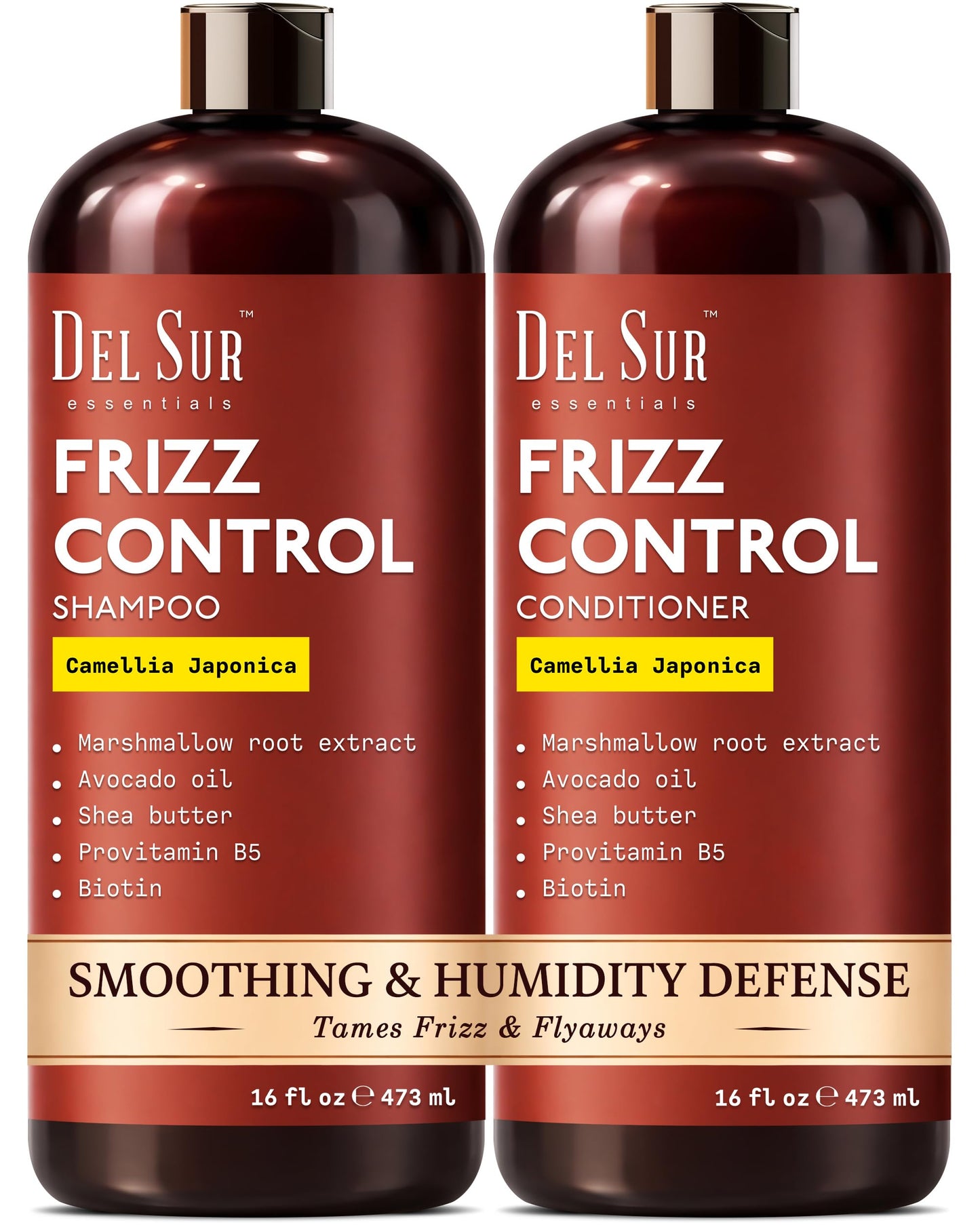 DEL SUR Frizz Control Shampoo and Conditioner Set | 16 fl oz Each | with Camellia Japonica, Shea Butter & Avocado Oil | Smoothing & Anti Frizz