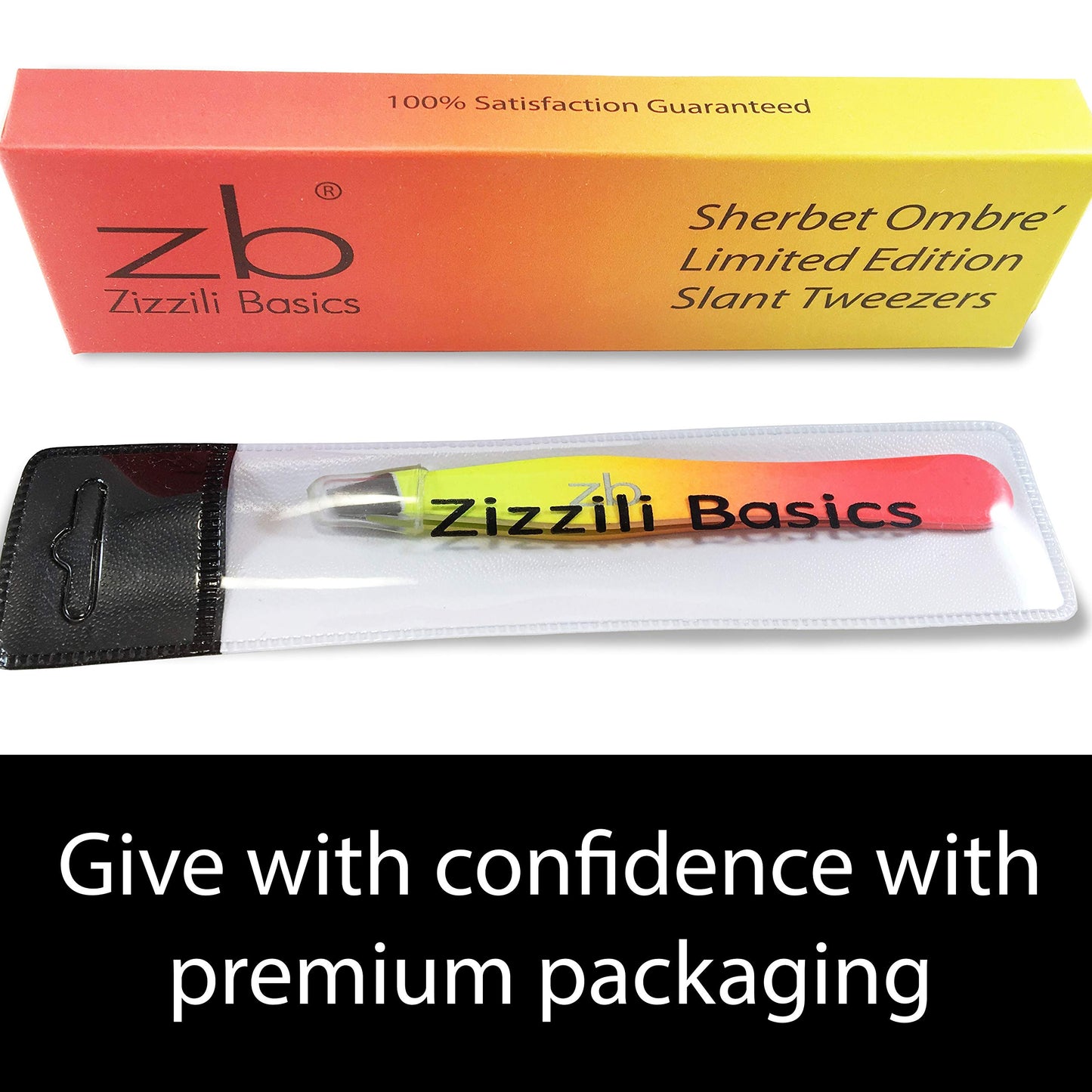 Zizzili Basics Tweezers - Limited Edition Sherbet Ombre Slant Tip - Best Tweezer for Eyebrow, Facial Hair Removal and your Precision Needs
