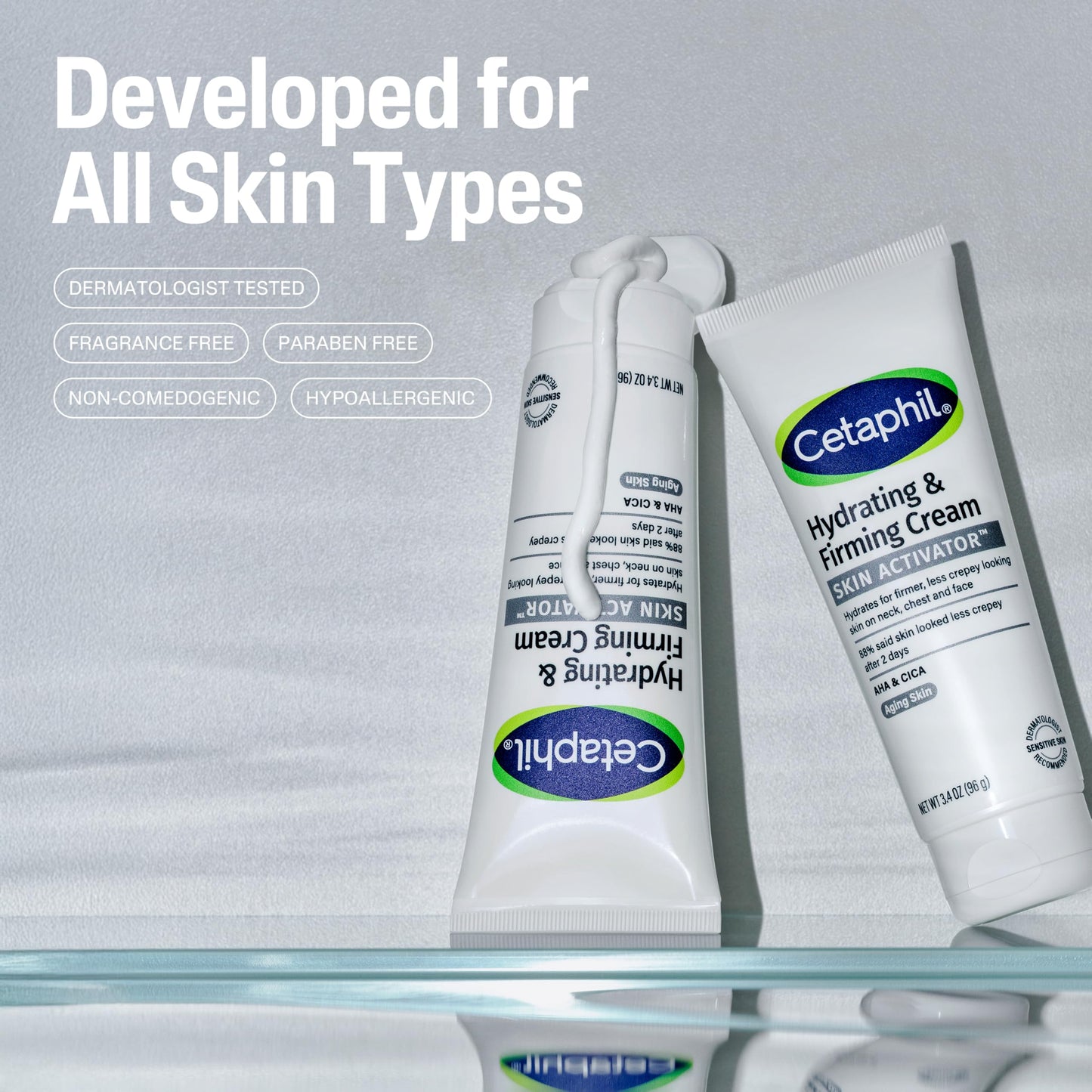 Cetaphil Skin Activator Hydrating & Firming Cream For Face, Neck & Chest 3.4 oz, Mandelic Acid (AHA) and Centella Asiatica (CICA) Cream, Hydrates