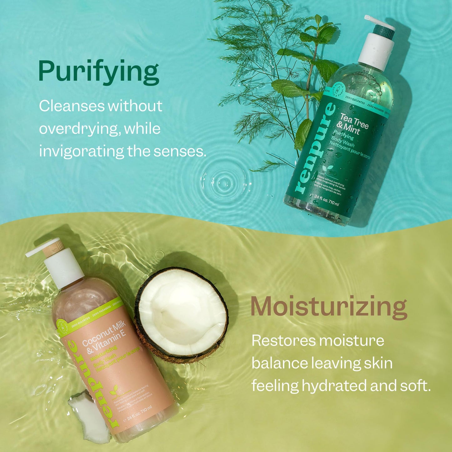 Renpure LLC Tea Tree Mint Oil & Coconut Vitamin E, Sulfate Free Moisturizing Body Wash For Dry Sensitive Skin, Antibacterial Body & Hand Soap For Men Beauty and Personal Care RENPURE