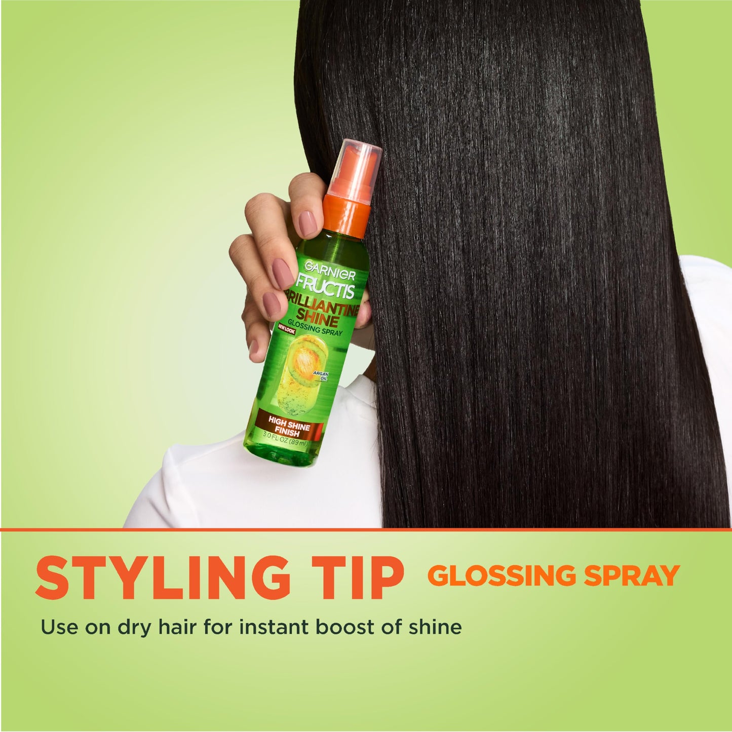 Garnier Fructis Style Brilliantine Shine Glossing Spray for High Shine Finish, Argan Oil, 3 Fl Oz, 3 Count (Packaging May Vary)