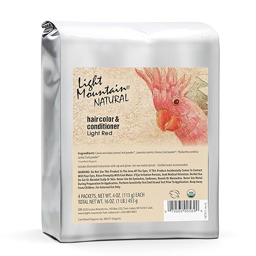 Light Mountain Henna Hair Color & Conditioner - Light Red Hair Dye for Men/Women, Organic Henna Leaf Powder and Botanicals, Chemical-Free