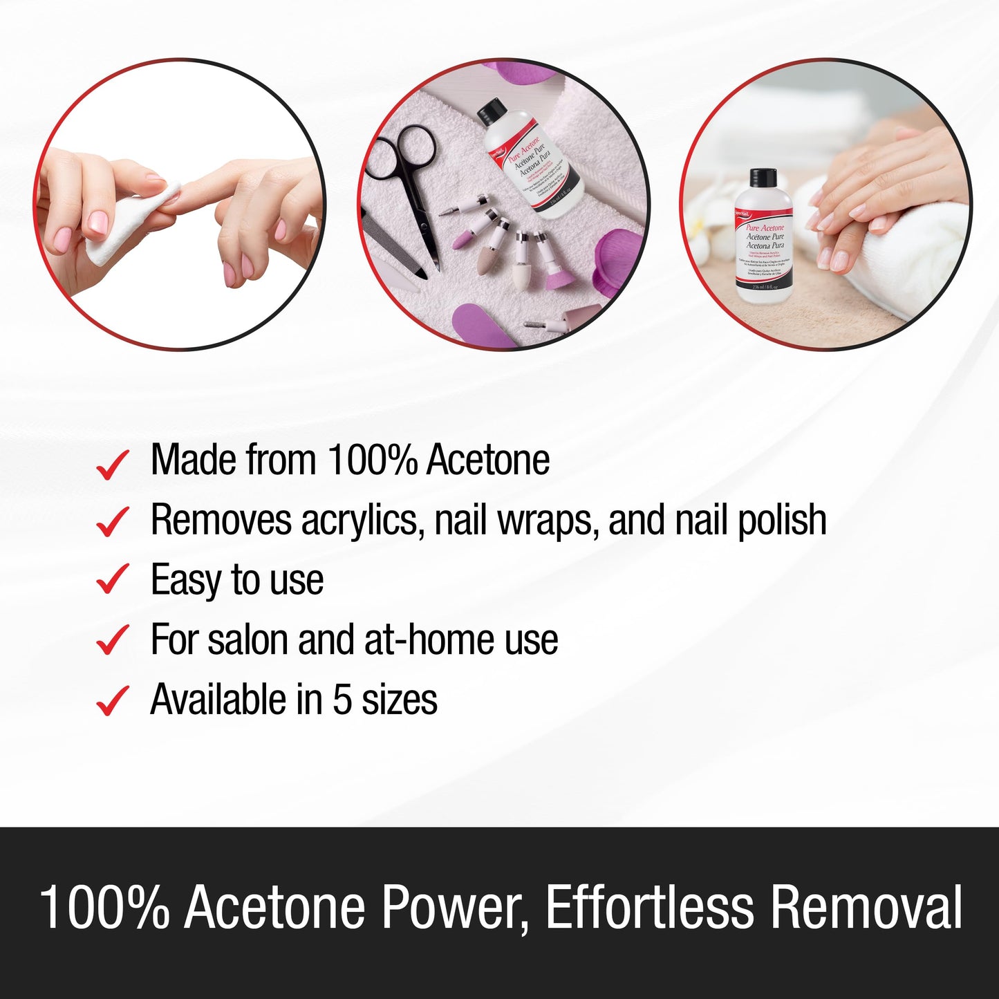 Supernail Pure Acetone Nail Polish Remover - Professional Strength for Acrylic, Gel & Dip Powder, Fast & Quick Gel Nail Polish Remover, 8 fl oz