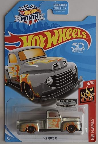 Hot Wheels 1:64 Scale Flames 4/10, ZAMAC '49 Ford F1 50TH Anniversary 2018 Month Card