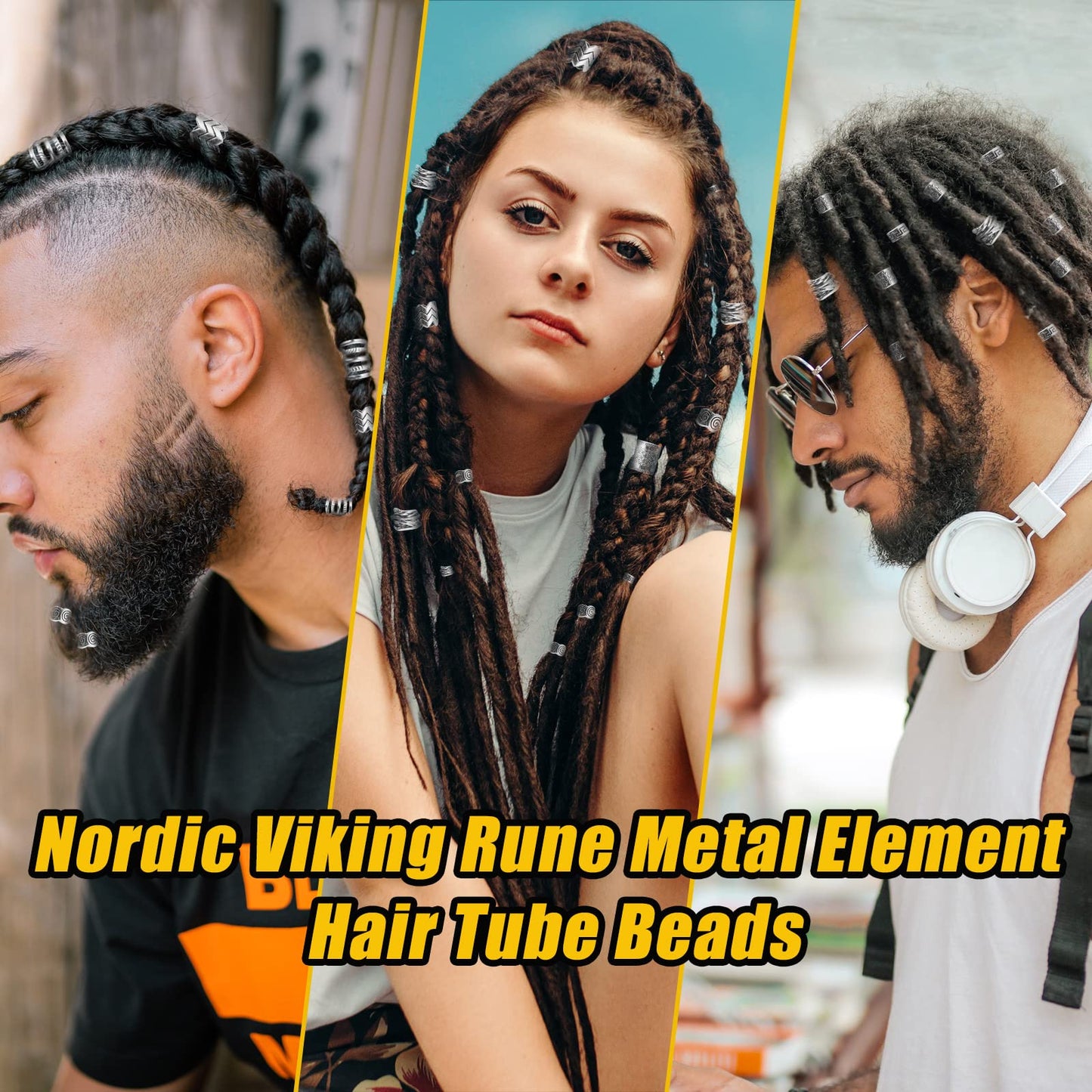 76PCS Vikings Hair Jewelry Norse Runes Tube Beads, Metal Clips Cuffs Rings, Accessories for Braids Dreadlocks Beads for Braiding Beard Decoration