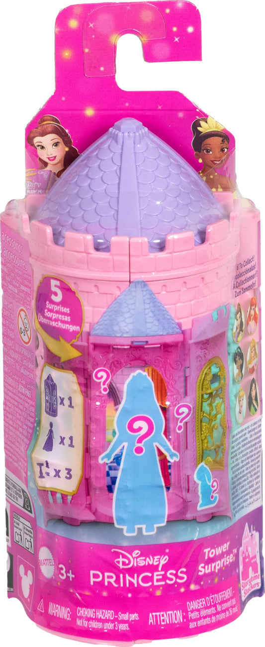 Mattel Disney Princess Tower Surprise Small Dolls & Accessories, Stacking Playsets with 4 Surprises & Friend from Disney Movies (Styles May Vary)