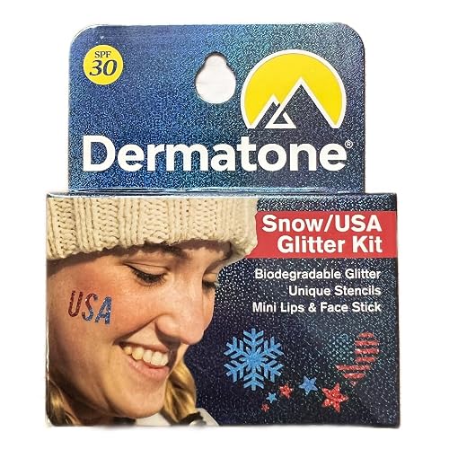 Lips & Face Glitter Kit - Snow/USA Stocking Stuffer - Biodegradbale Glitter - Includes 2 Glitter Colors + Stencil + Skin Balm to Apply - Perfect
