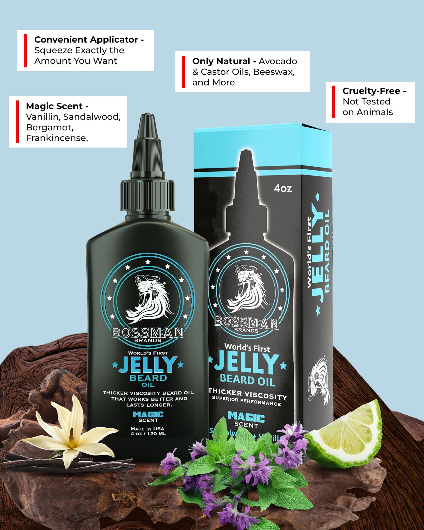 Bossman Jelly Beard Oil for Men (4 oz, Magic Scent) - Softens, Moisturizes & Conditions with Natural Ingredients