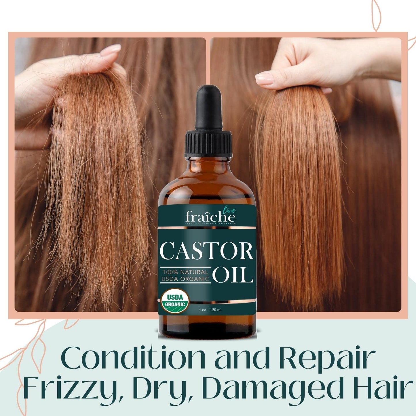 Live Fraiche Organic Castor Oil (4oz) + Filled Mascara Tube, 100% USDA Pure, Cold Pressed, Hexane Free Lash Serum Hair Growth Oil for Eyelashes Beauty and Personal Care Live Fraiche