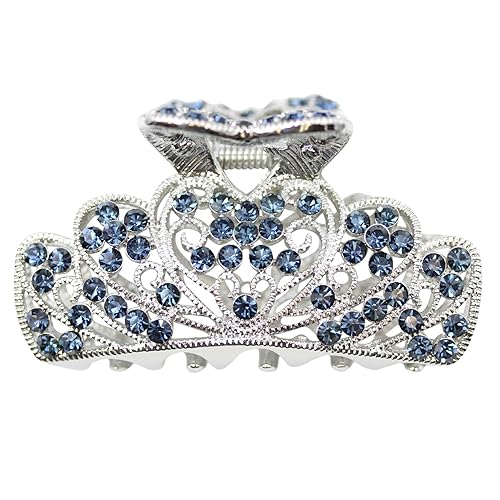 Faship Navy Blue Rhinestone Crystal Floral Hair Claw Clips
