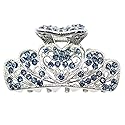 Faship Navy Blue Rhinestone Crystal Floral Hair Claw Clips
