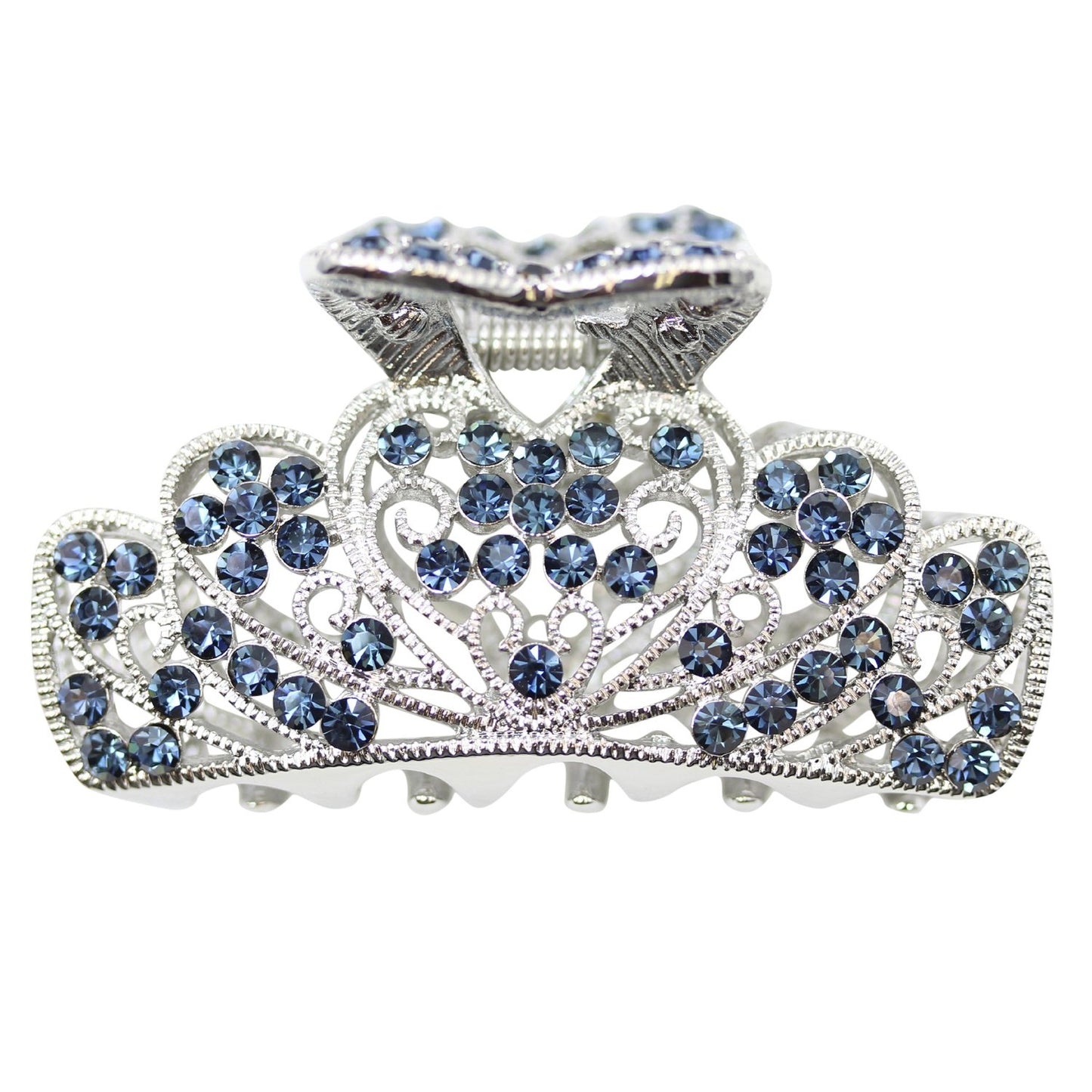 Faship Navy Blue Rhinestone Crystal Floral Hair Claw Clips