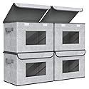Univivi Fabric Foldable Storage Boxes [4-Pack] Large Collapsible Stackable Storage Bins with Lids, Closet Organizers and Storage Cube Basket…