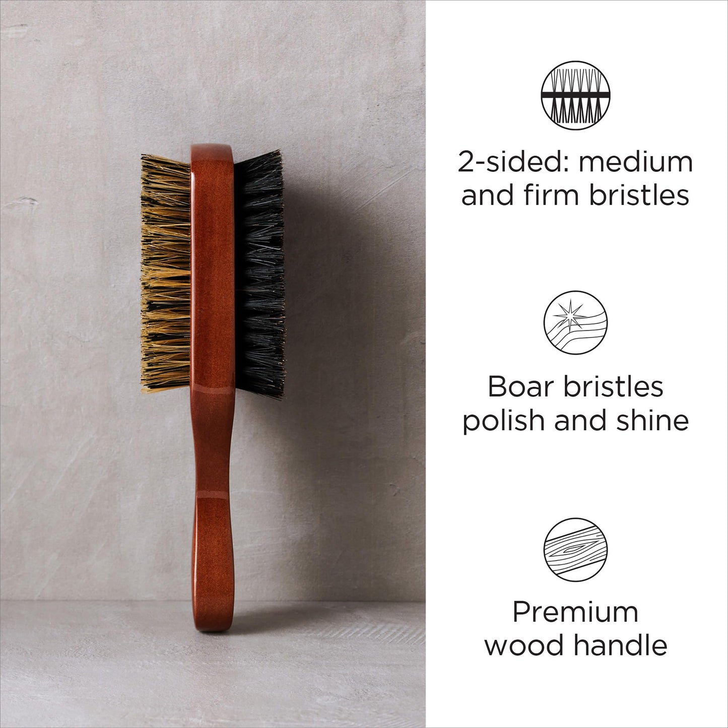 Diane Premium 100% Boar Bristle 2-Sided Club Brush for Men and Barbers - Medium and Firm Bristles for Thick Coarse Hair