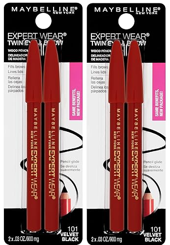 Maybelline New York Expert Wear Twin Brow & Eye Pencils Makeup, Velvet Black, 2 Count Twin (total 4 pencils ), 2 Count (Pack of 2)