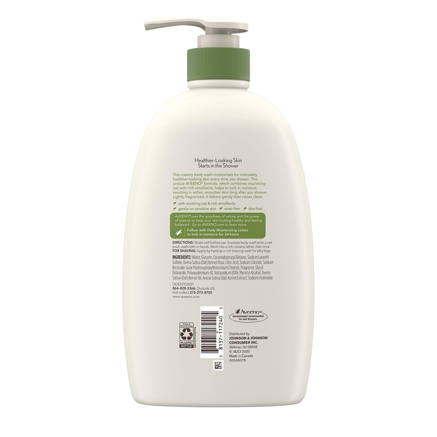 Aveeno Daily Moisturizing Body Wash with Soothing Oat, Creamy Shower Gel, Soap-Free and Dye-Free, Light Fragrance, 33 fl. oz