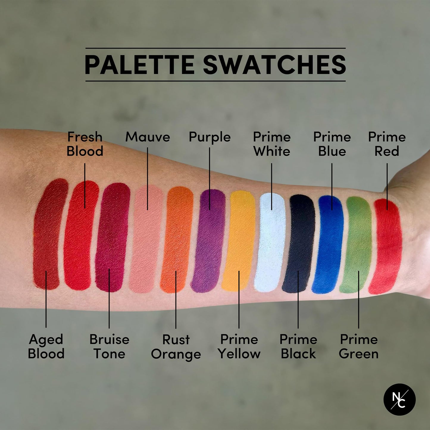 Narrative Cosmetics FX 12-Color Palette - Water-Activated Face & Body Paint for SFX, Theater, Cosplay - High-Pigment, Blendable SFX Makeup
