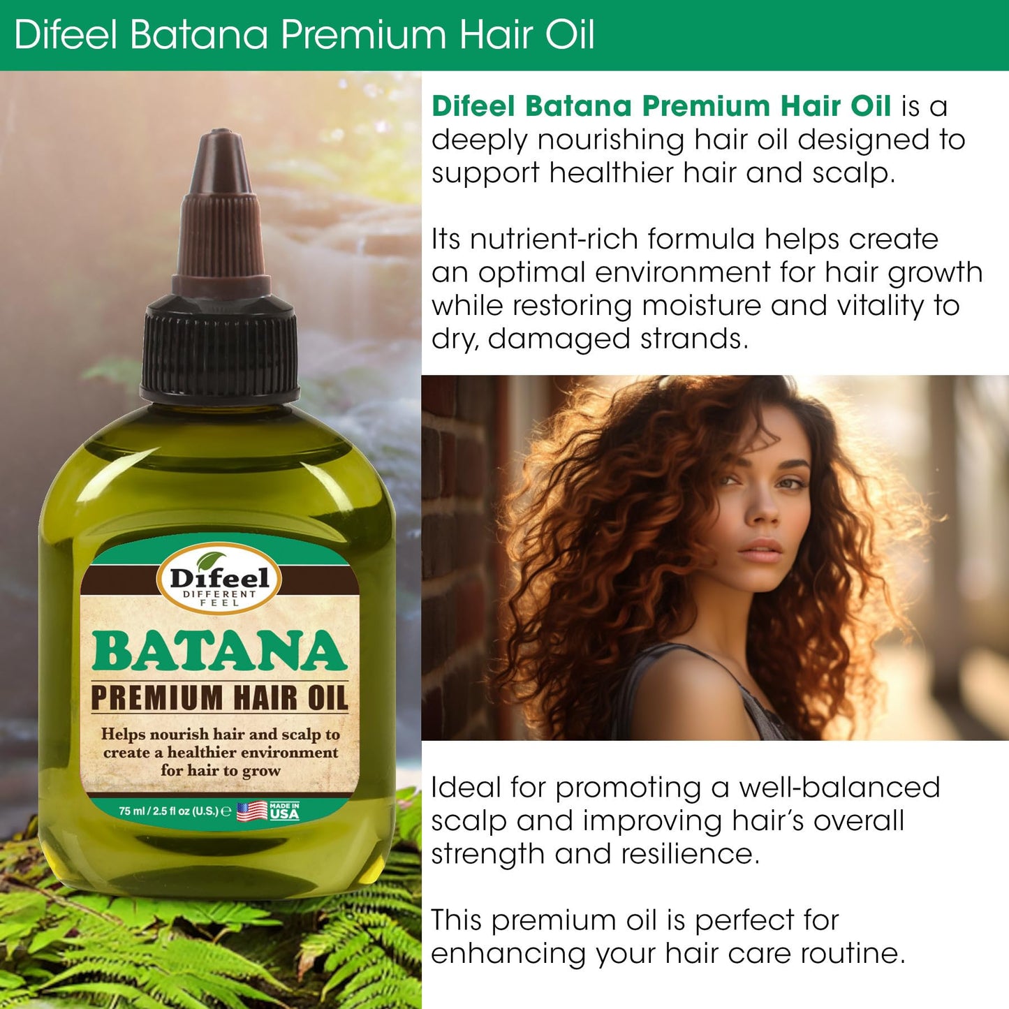 Difeel Batana Premium Hair Oil 2.5 oz. - Batana oil for Hair growth, Restores Moisture & Strengthens Hair