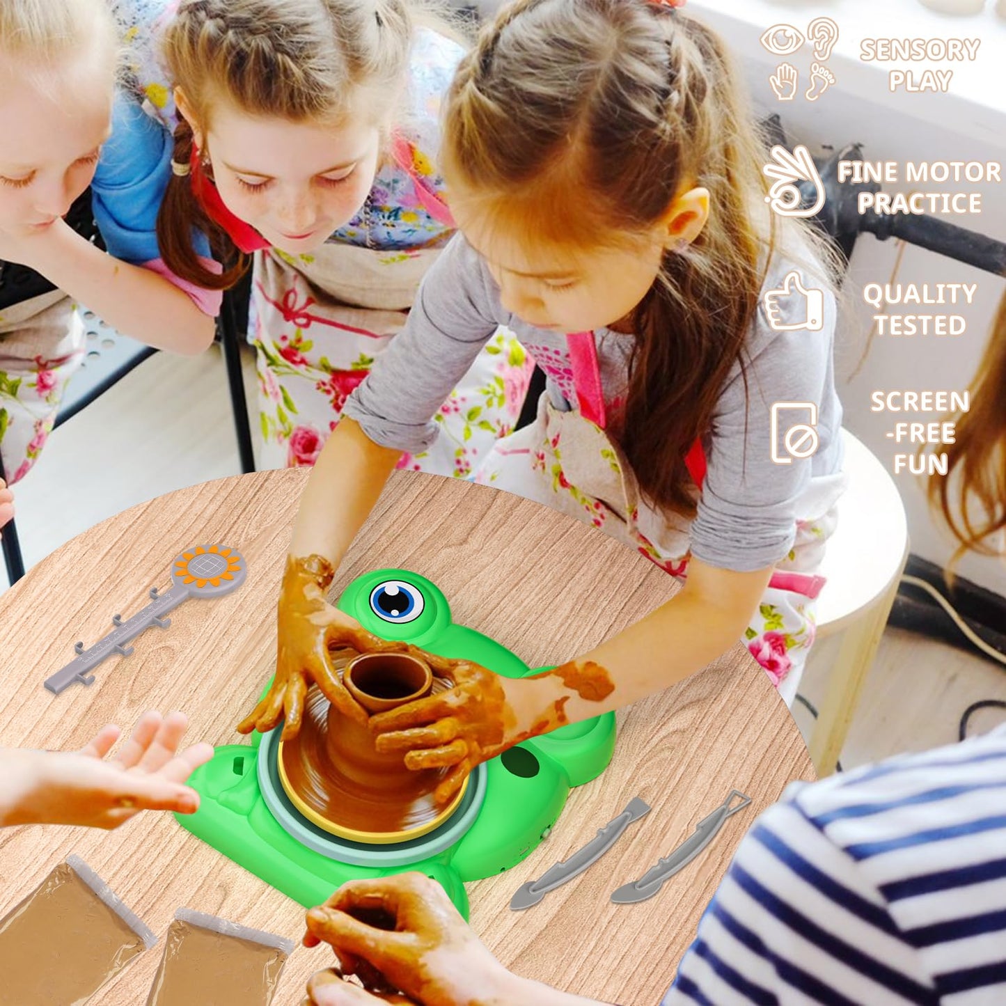 Pottery Wheel for Kids - Complete Pottery Painting Kit Arts and Crafts for Kids Ages 8-12 with 3 Pack Air Dry Clay Art Supplies Toys for Girls Boy…