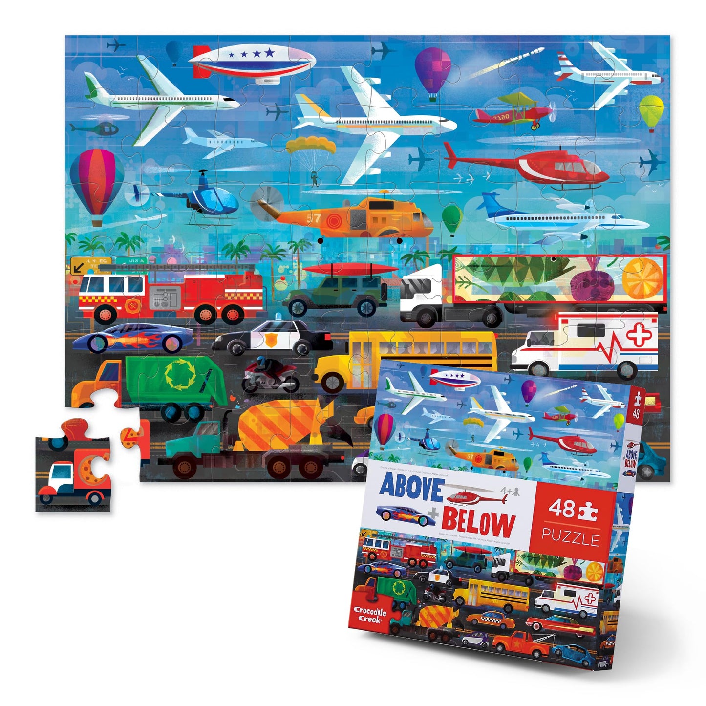 Crocodile Creek Above + Below 48-Piece Jigsaw Floor Puzzle - Fun Floor Puzzles for Kids Ages 4-8 - Vehicles - 27 x 20 inches Finished