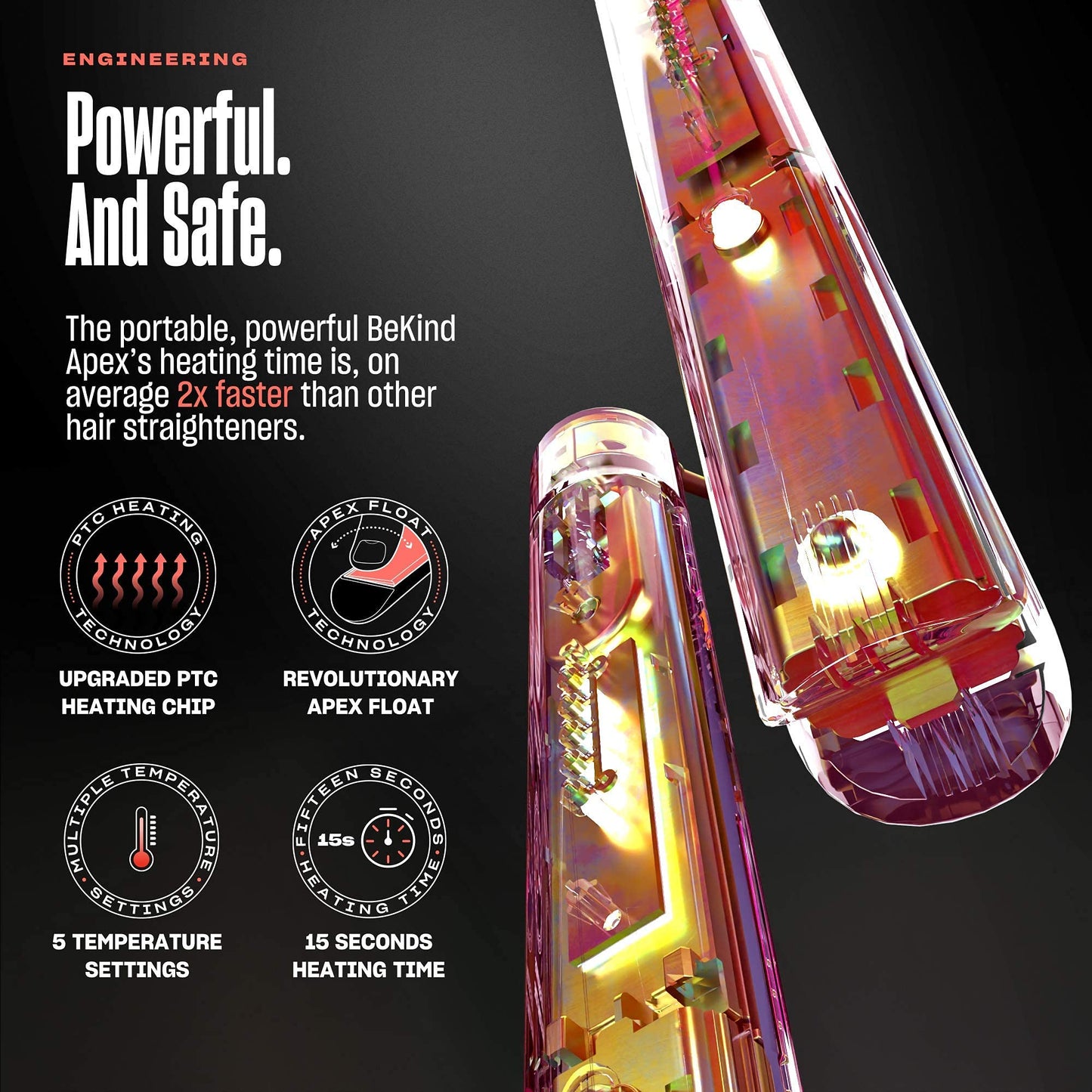 Bekind Apex 2-in-1 Hair Straightener Flat Iron | 1“ 460°F Straightener and Curler for All Hairstyles | UltraSmooth Tech | 15s Fast Heating & Temp