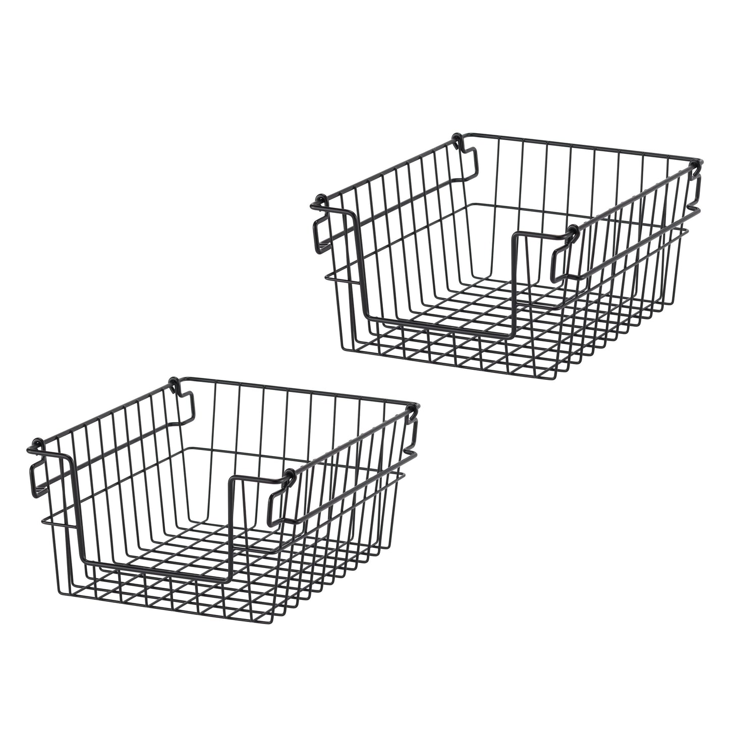 TRINITY 2-Pack Stackable Metal Wire Storage Baskets With Handles, Black, 11 Inches