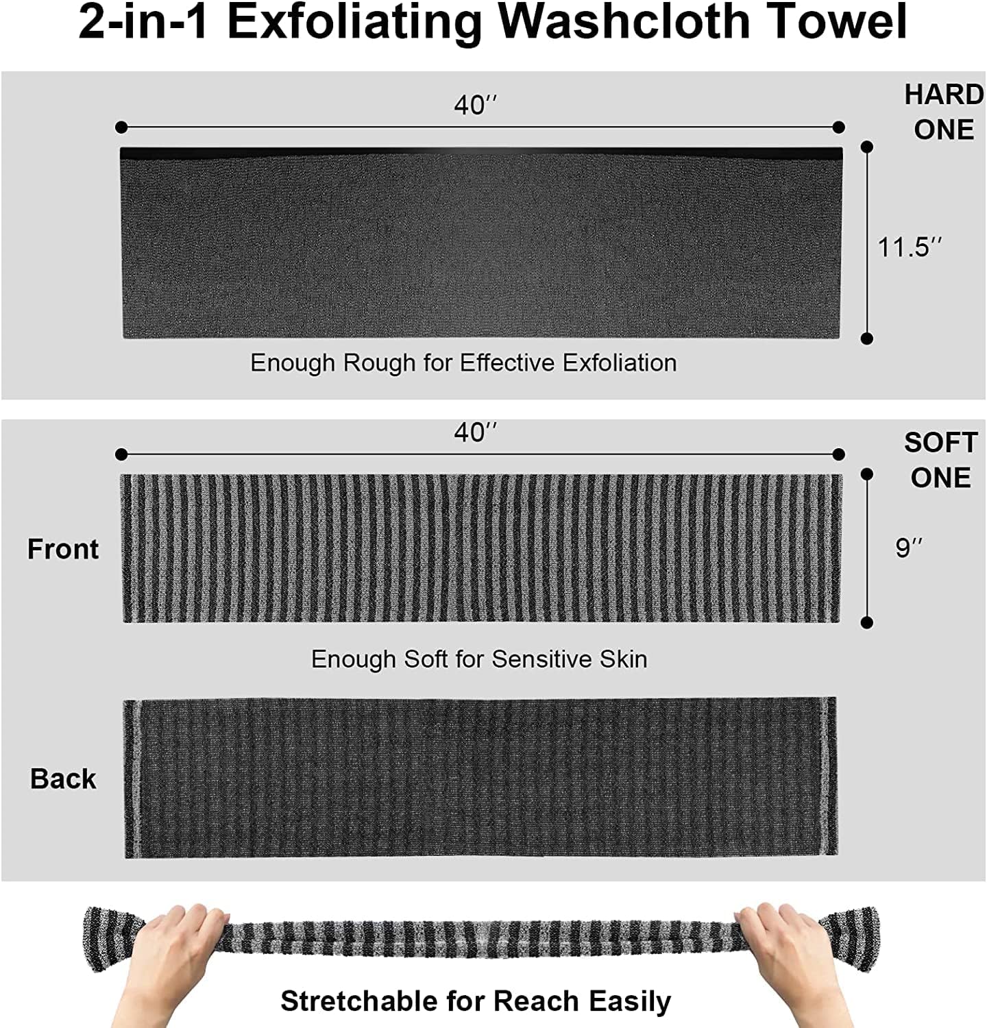 Yiclick Exfoliating Body Scrubber, Back Scrubber for Shower Bath, Japanese Scrub Wash Cloth, Exfoliating Washcloth Towel for Men Women, Body Beauty and Personal Care Yiclick