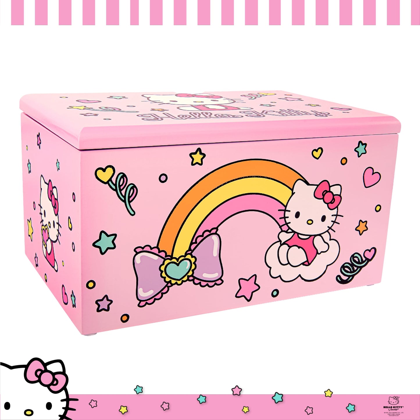 Hello Kitty Jewelry Box with Tray and Storage Official License, Pink Jewelry Box, Wood Jewelry Organizer, Sanrio Gifts (Pink)