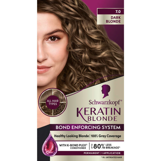 Schwarzkopf Keratin Blonde Hair Dye, 7.0 Dark Blonde, Professional Quality Permanent Hair Color, Bond Enforcing System Helps Prevent Breakage*