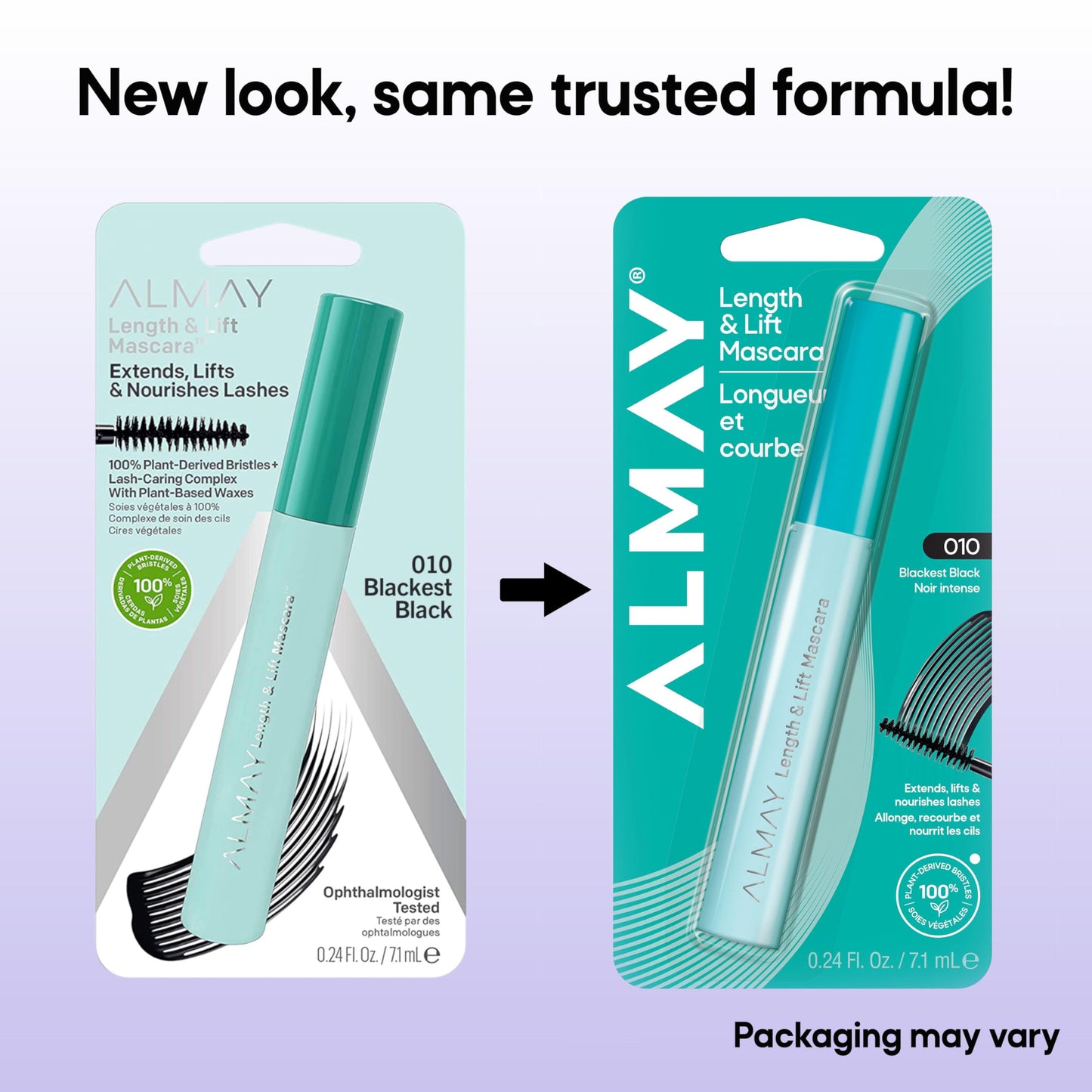 Almay Lengthening Mascara, Volume & Lift, Eye Makeup, Hypoallergenic and-Fragrance Free, 020 Black, 0.24 fl oz.