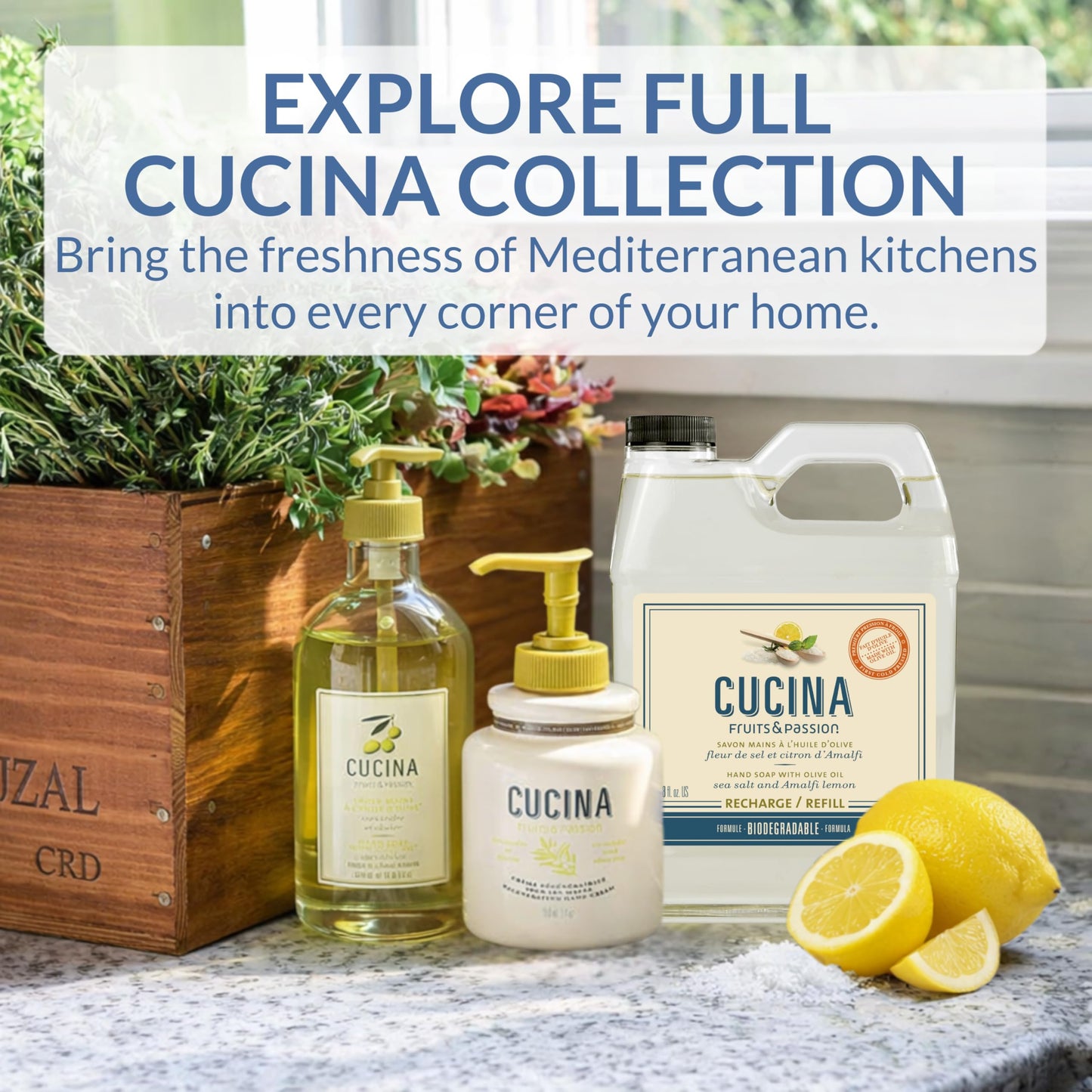 Cucina Fruits & Passion Hand Soap Refill, Sea Salt & Amalfi Lemon, 33.8 fl oz (1L) Each, 2-Pack, Biodegradable Liquid Hand Soap with Olive Oil