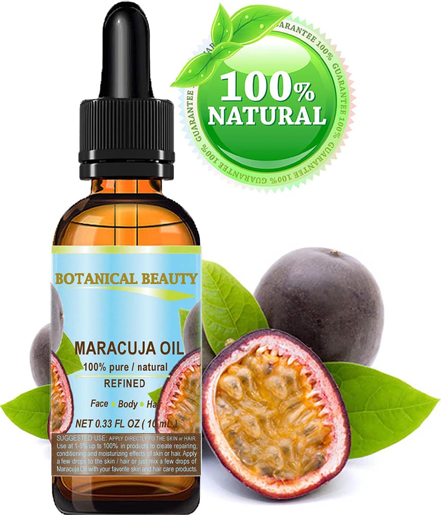 Botanical Beauty MARACUJA OIL 100% Pure Natural Cold Pressed Undiluted for Face, Skin, Hair, Body, Lip, Nails 0.33 Fl Oz - 10 ml Rich in Vitamin C