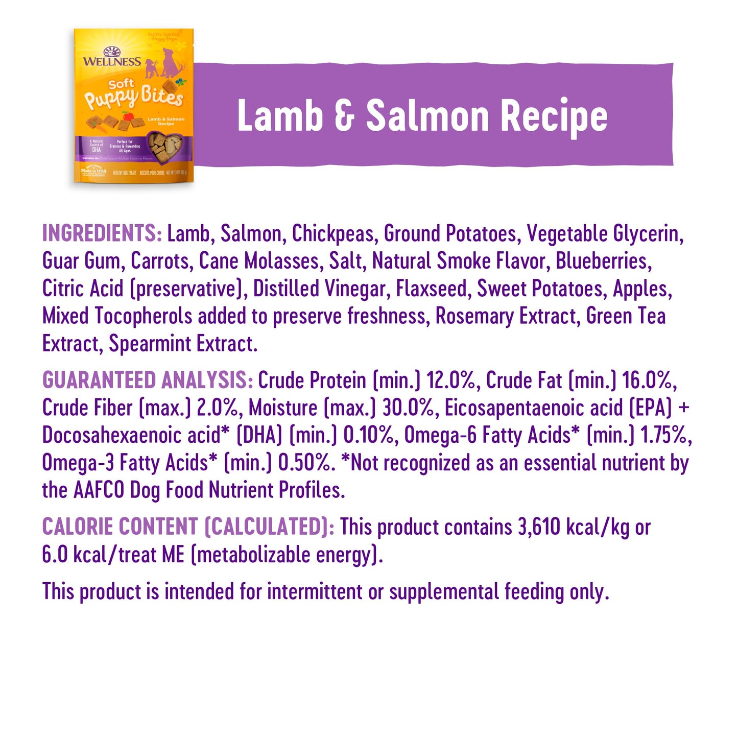 Wellness Puppy Treats, Natural, Training Treat, Grain Free, Soft Lamb & Salmon (3 Ounce bag)