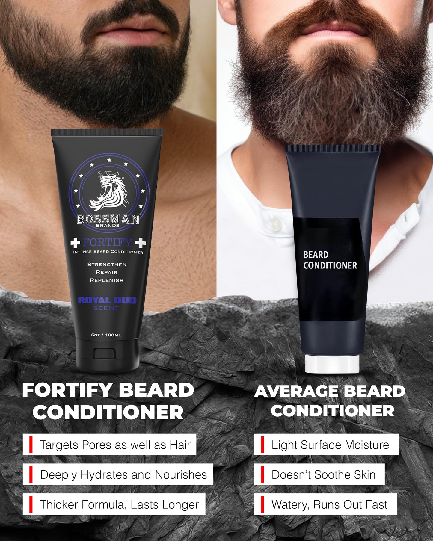 Bossman Fortify Intense Beard Conditioner for Men (Royal Oud Scent) - Moisturizes, Replenishes & Protects with Natural Ingredients - Thicker Formula