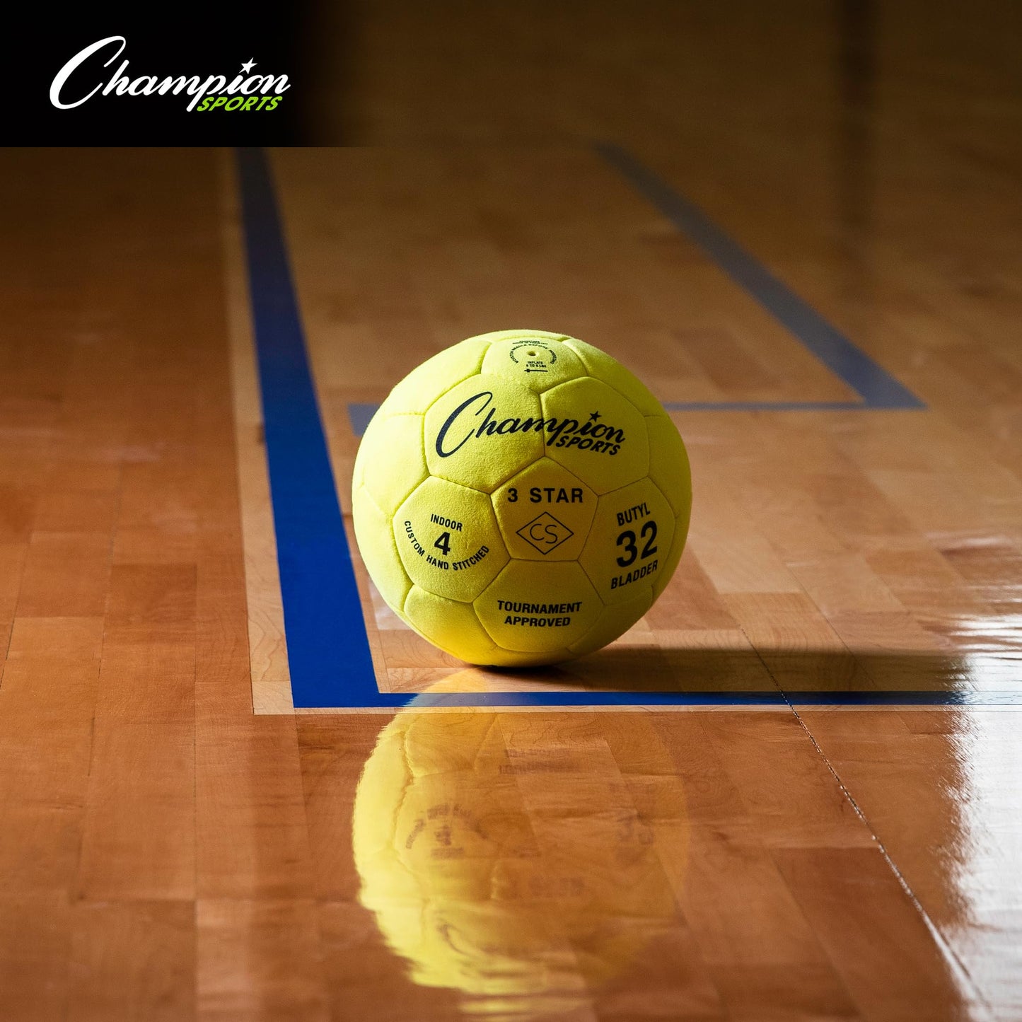 Champion Sports unisex adult (Ages 8 to 12) 3 Star Indoor Soccer Ball Size 4, Bright Yellow, Size 4 US