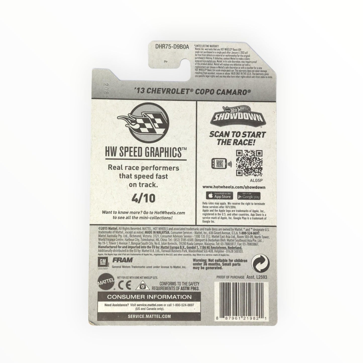 NEW Hot Wheels 13' CHEVROLET COPO CAMARO (BLACK) 4/10 Speed Graphics 179/250