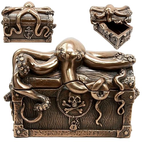 Atlantic Collectibles Giant Kraken Octopus Guarding Pirate Treasure Decorative Jewelry Box Figurine