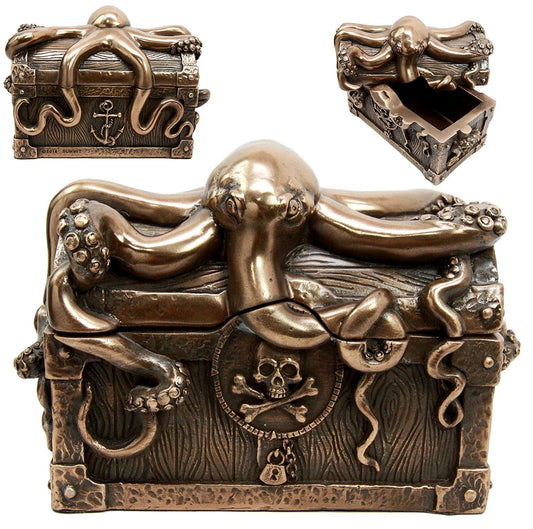Atlantic Collectibles Giant Kraken Octopus Guarding Pirate Treasure Decorative Jewelry Box Figurine