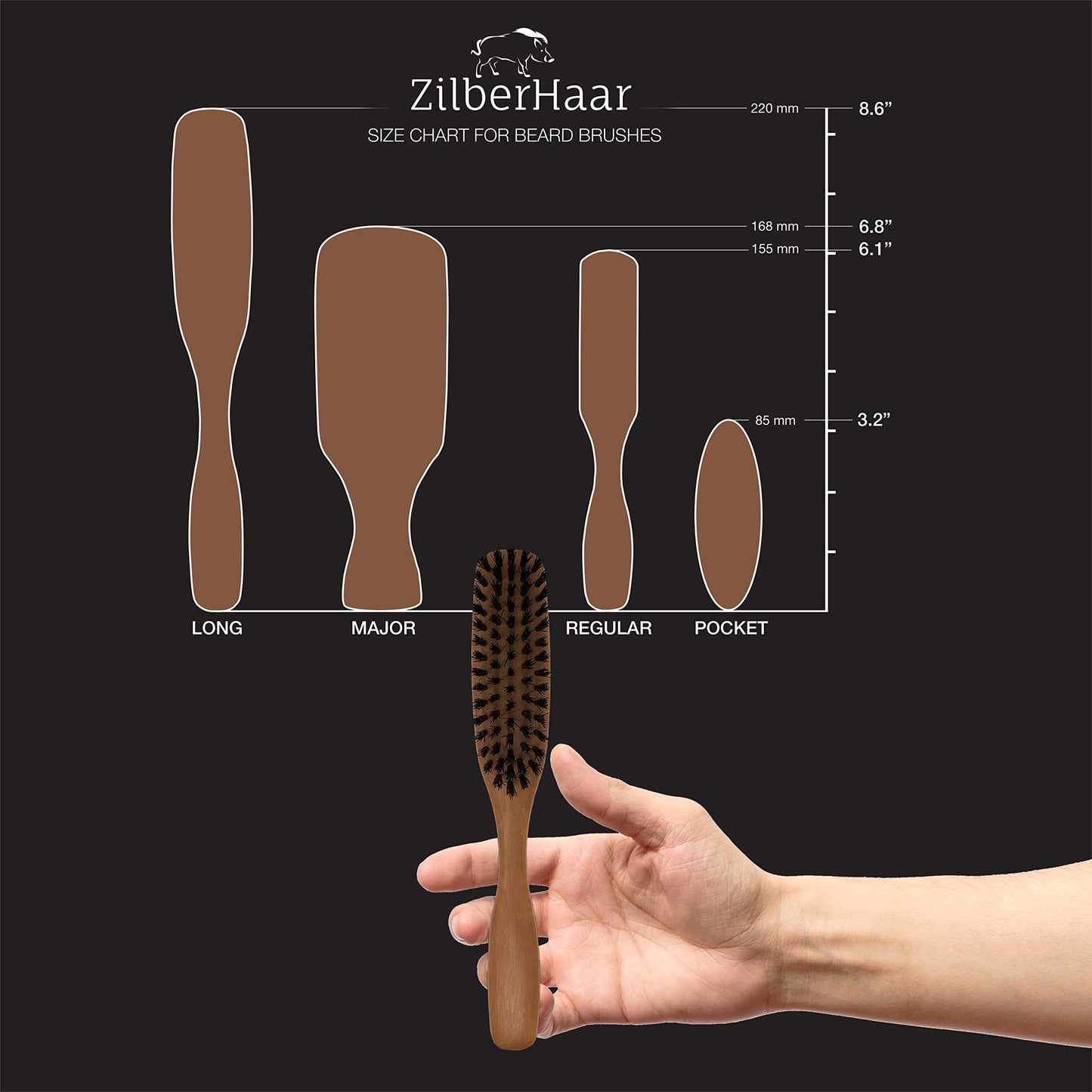 ZilberHaar Long Hair & Beard Brush - Made From Stiff First Cut Boar Bristles And Pearwood - Perfect Beard Care for Men - Works with all Beard Balms