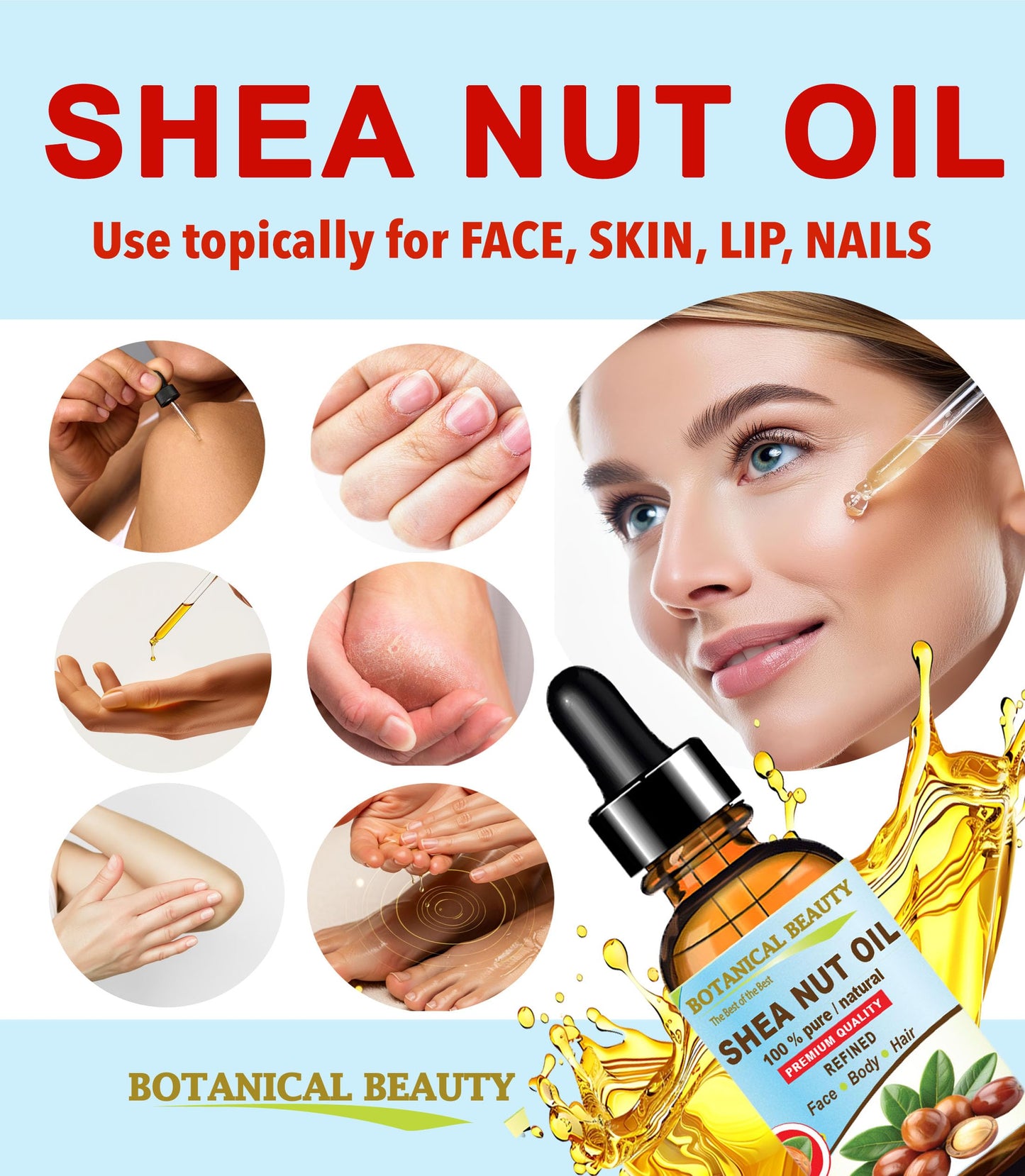 Botanical Beauty SHEA NUT OIL 100% Pure Natural Undiluted Refined Cold Pressed Carrier Oil for Face, Skin, Hair, Lip, Nails. (Karite) Nut Oil. Rich in