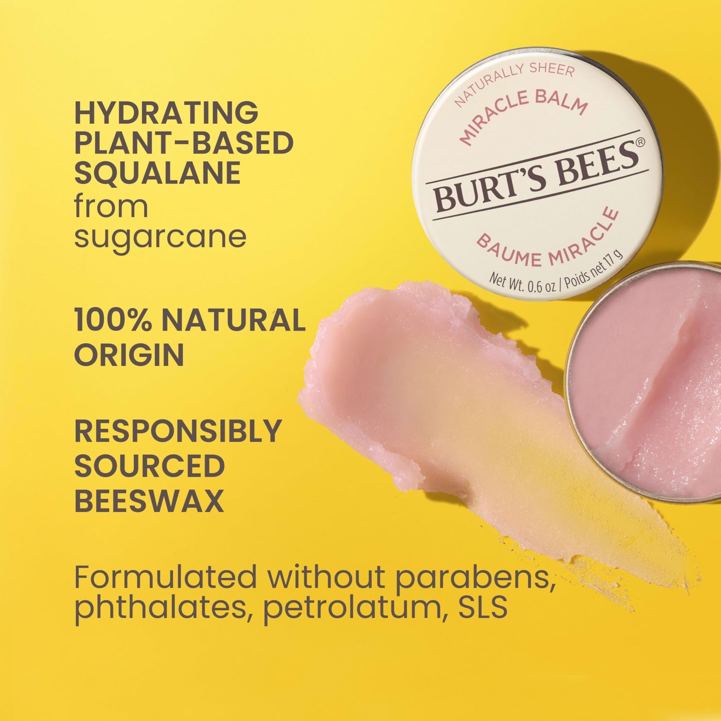 Burt’s Bees Miracle Balm, 100% Natural Origin, Naturally Sheer, 0.6 Ounces, Pack May Vary